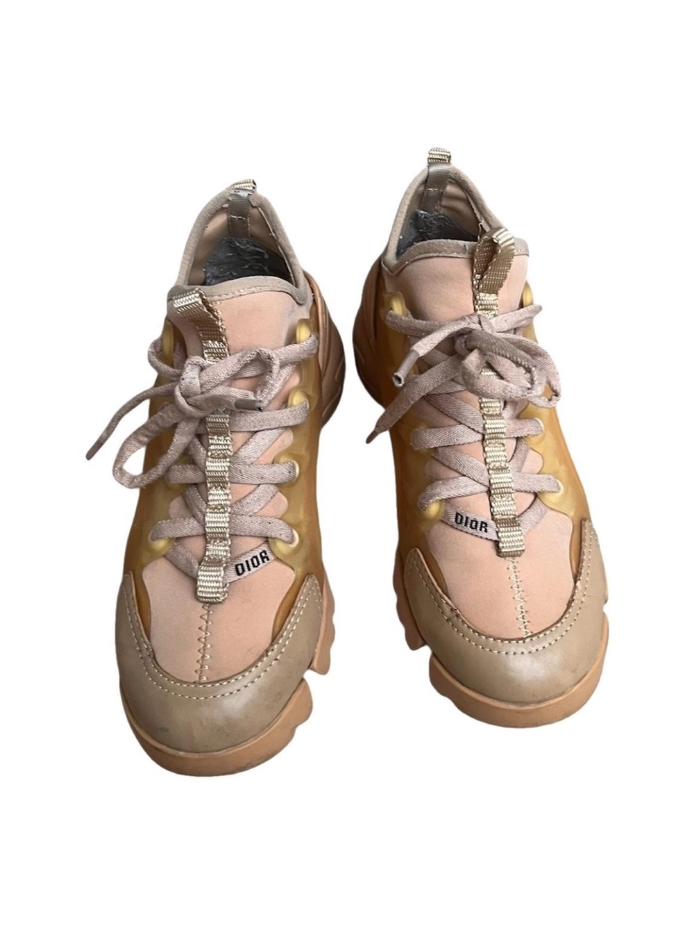 Dior Pink and Tan Mixed-Material Chunky Sneakers 36